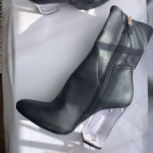 Marciano ankle bootie with clear block heel